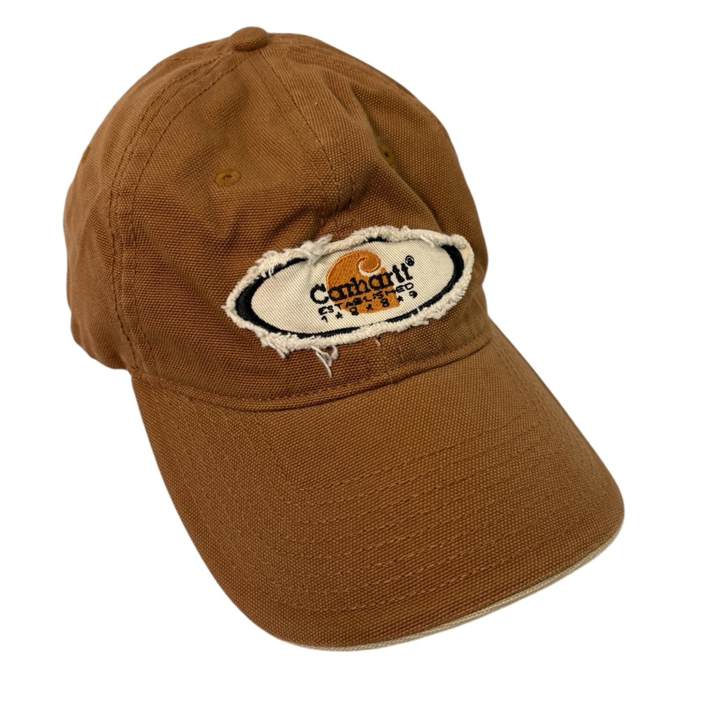 Carhartt Tan Brown Logo Patch Strap Back Cap Embroidered Patch Rugged Outdoors